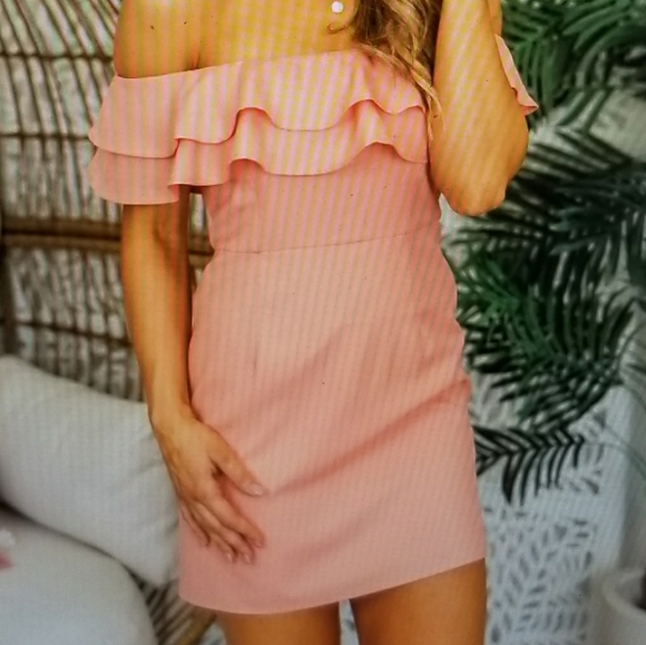 Pink Lily Dresses & Skirts - Off-the-shoulder Ruffles Pink Lily Dresses & Skirts - Off-the-shoulder Ruffles